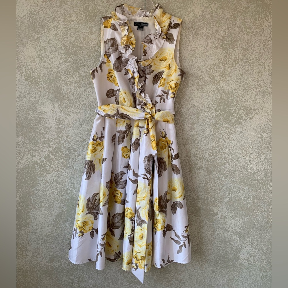 Eliza J Yellow Floral Midi Dress with Belt